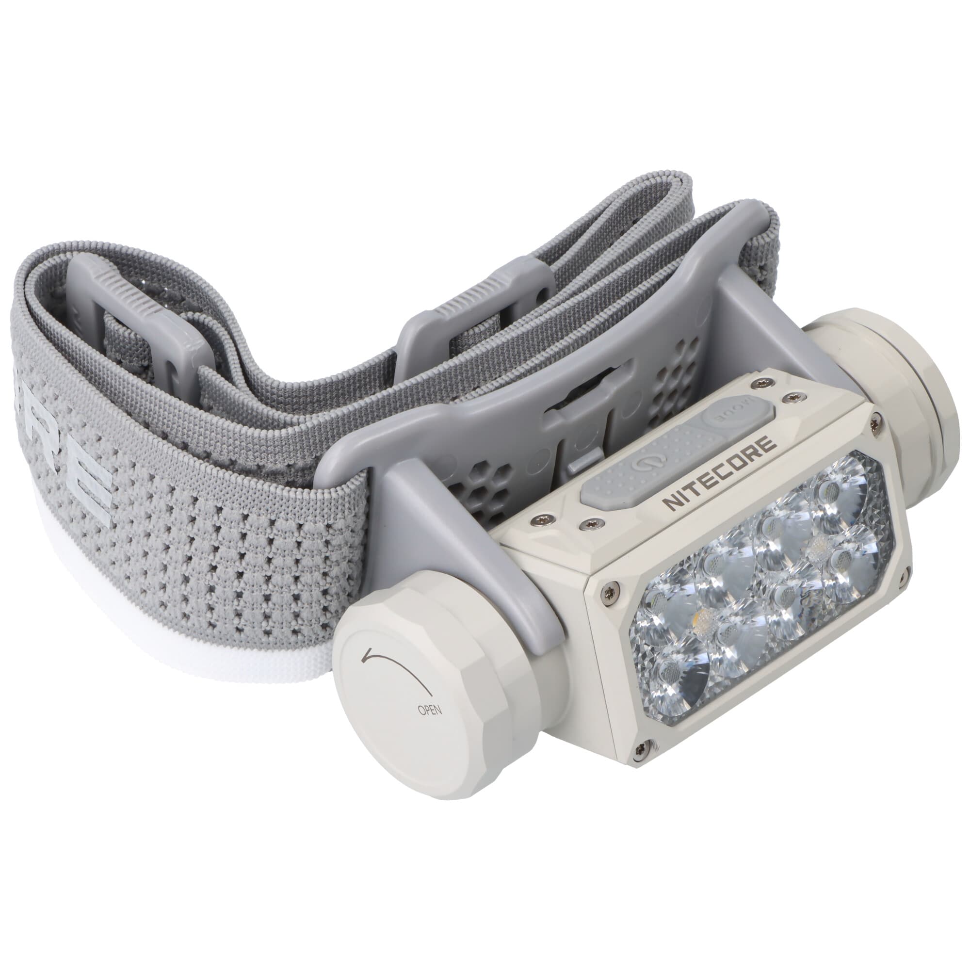 Lampe frontale Nitecore HC65 UHE avec jusqu'à 2000 lumens, gris, 3 sources lumineuses, avec batterie Li-Ion 18650 4000mAh