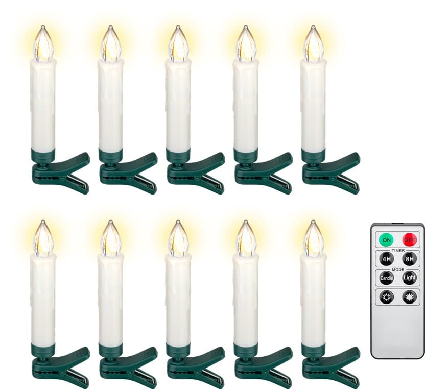 10 bougies d'arbre de Noël LED sans fil avec clips et télécommande IR, les bougies LED en vraie cire sont idéales pour les lumières de Noël