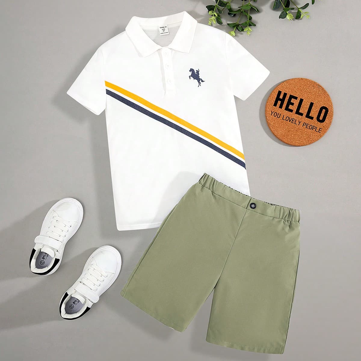 Ensemble De 2 PiÃ¨ces Tenue DÃ©contractÃ©e Pour GarÃ§on De Transition : Polo Confortable Et Short Monochrome