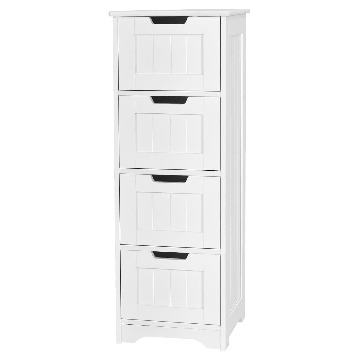 Commode Salle de Bain 4 Tiroirs Meuble Salle de Bain Blanc Meuble de Rangement Kit Anti-renversement