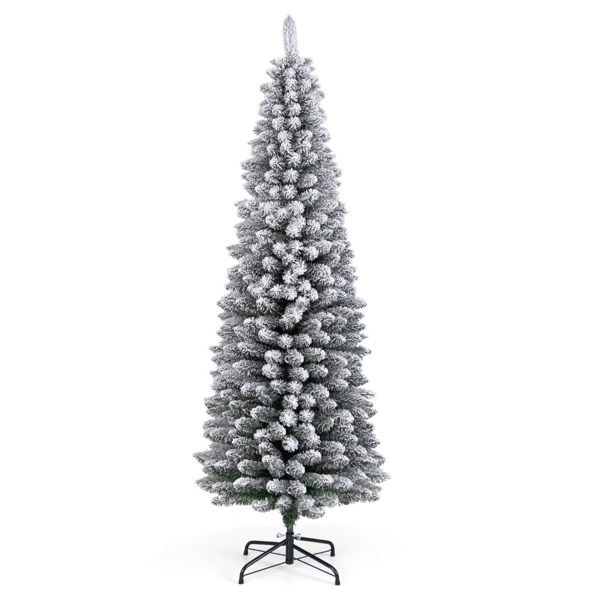 CostwaySapin de Noël Artificiel 180 cm Sapin de Noël Floqué de Neige avec 460 Branches Support en Métal Pliable Forme Fine Décoration Saisonnière