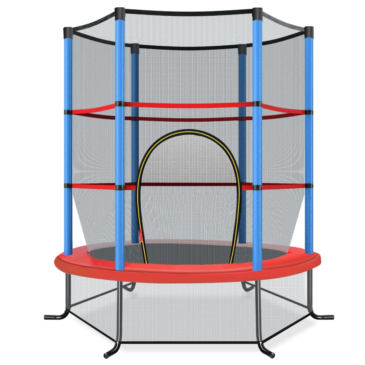CostwayTrampoline de Jardin pour Enfants Ø165CM avec Filet de Protection Appuis de Ressorts et Structure en Acier Bleu