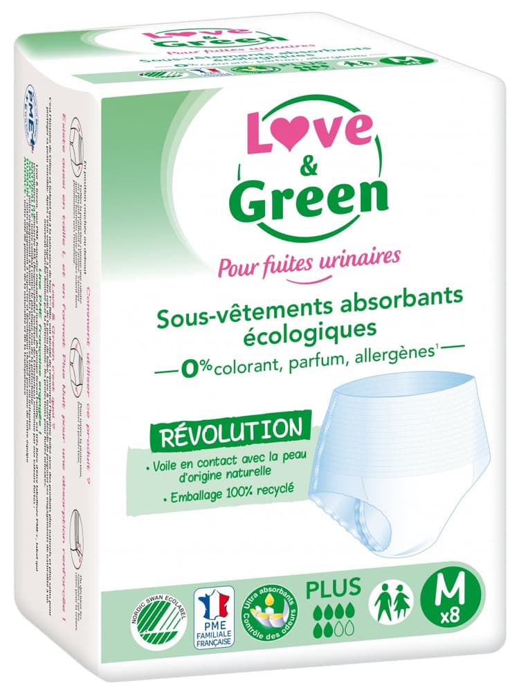 Love & Green Sous-Vêtements Absorbants Fuites Urinaires Modérées Adulte 8 Culottes - Taille : M