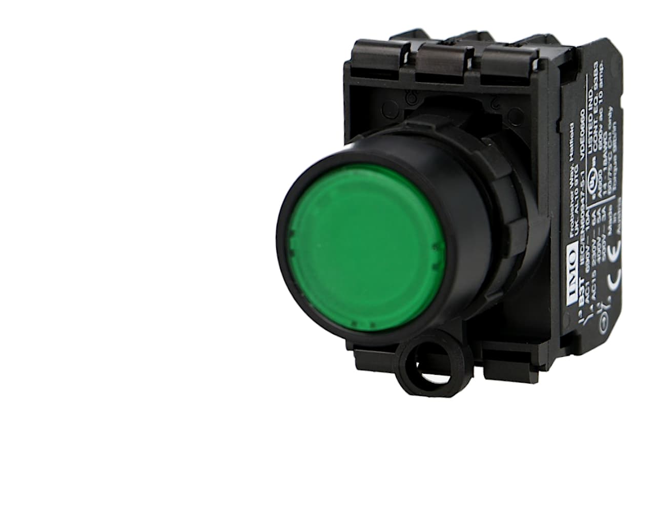 Bouton poussoir lumineux vert complet IMO Ø22mm, 1NO+1NC, LED 24V