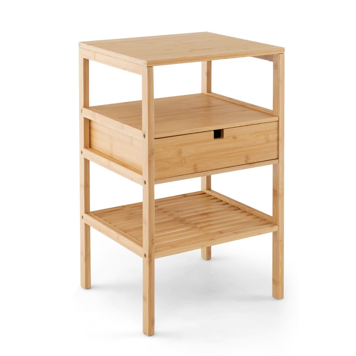 Table de Chevet en Bambou Table de Nuit avec Tiroir et 3 Étagères Chevet de Lit pour Chambre Adulte